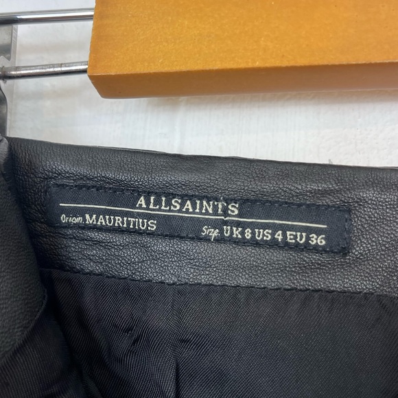 All Saints Amer Leather Zip Front Midi Skirt Sz 4 - Picture 7 of 7